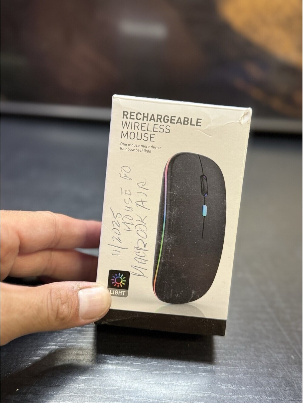 Rechargeable Wireless Mouse Black RGB Backlit Slim Optical